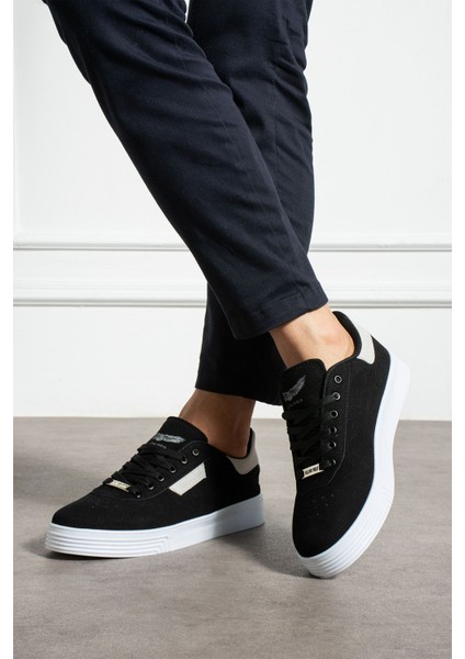 Erkek Sneaker Günlük Spor Ayakkabı Yüksek Taban Siyah Beyaz - Rahat Tasarım 021