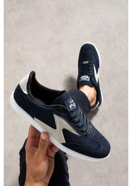 Erkek Sneaker Günlük Spor Ayakkabı Yüksek Taban Lacivert Beyaz - Rahat Tasarım 024