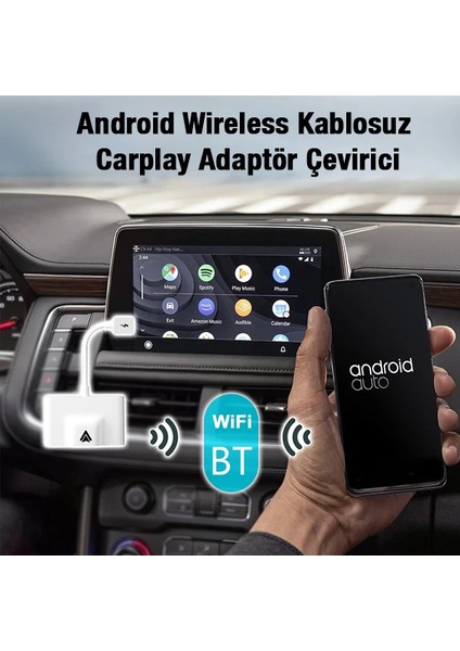 Ally Usb+Type-C Android Kablosuz Carplay Adaptör Çevirici - Youtube Netflix Tiktok - TGZ2004-2372
