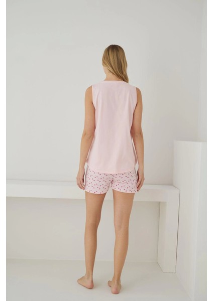 Kadın Süprem Kumaş Sıfır Kollu Şortlu Pembe Pijama Takımı – 2554