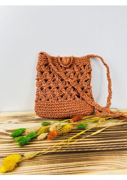 Kağıt Ip Hasır Askılı Örgü Omuz Çantası - Telefon Çantası En 18cm Boy 19 Cm Askı 135 Cm modelleri