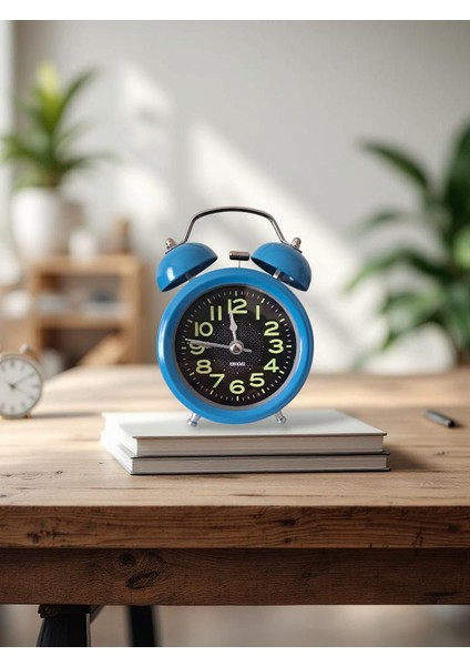 Metal Süper Yüksek Sesli Alarm Saati, Işıklı, Fosforlu, Gece Görünen Kadranlar, Sessiz Saniyeli