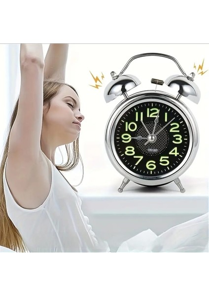 Metal Süper Yüksek Sesli Alarm Saati, Işıklı, Fosforlu, Gece Görünen Kadranlar, Sessiz Saniyeli indirimleri
