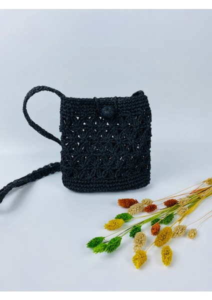 Kağıt Ip Hasır Askılı Örgü Omuz Çantası - Telefon Çantası En 18cm Boy 19 Cm Askı 135 Cm