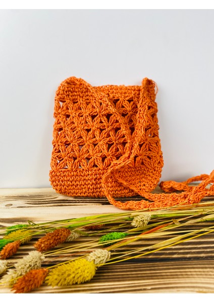 Kağıt Ip Hasır Askılı Örgü Omuz Çantası - Telefon Çantası En 18cm Boy 19 Cm Askı 135 Cm