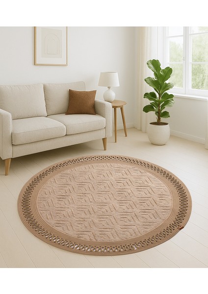 Naturel Daire Yıkanabilir Hasır El Dokuma Halı Yolluk Kilim Daire