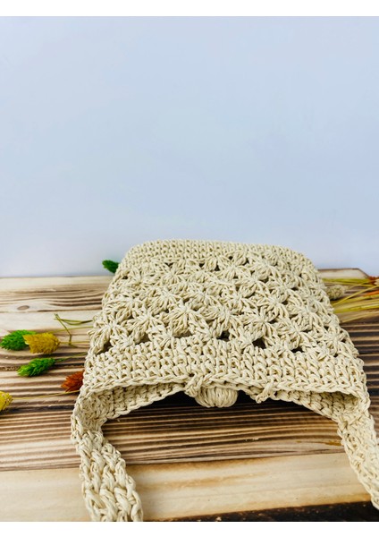 Kağıt Ip Hasır Askılı Örgü Omuz Çantası - Telefon Çantası En 18cm Boy 19 Cm Askı 135 Cm fiyatları