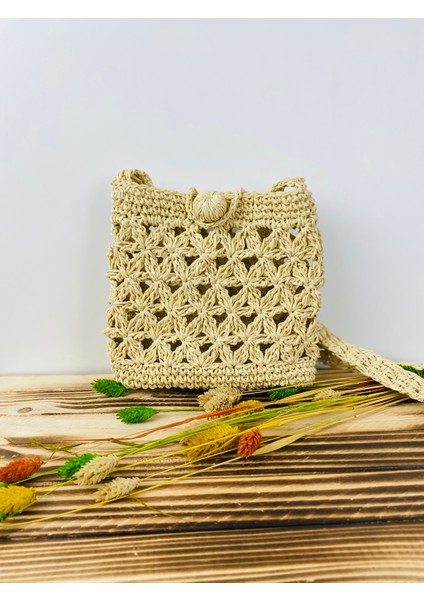 Kağıt Ip Hasır Askılı Örgü Omuz Çantası - Telefon Çantası En 18cm Boy 19 Cm Askı 135 Cm fırsatları