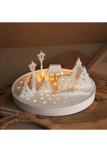 LED Işıklı Dekoratif Kasaba Tealightlik Dekoratif Obje (Led Dahildir.)
