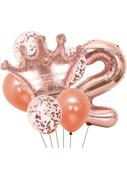 Rose Gold Taçlı 2 Rakam Balon Set