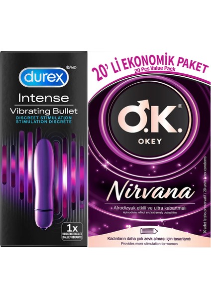 Intense Delight Bullet Titreşimli Vibratör + Okey Nirvana Prezervatif 20 Li Set