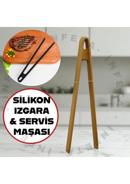 1 Adet Silikon Mutfak Maşası Yapışmaz Çizmez Barbekü Tava Maşası 24 cm