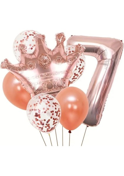 Rose Gold Taçlı 7 Rakam Balon Set