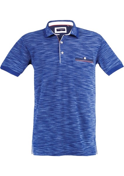 Polokoton %100 Pamuk Mavi Indigo Renk Polo Yaka Iki Renkli Özel Pike Cepli T-Shirt