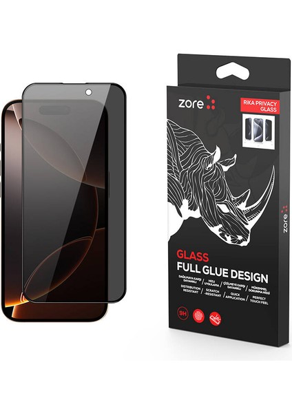 Apple iPhone 16 Pro Uyumlu Zore Rika Premium Privacy Temperli Cam Ekran Koruyucu