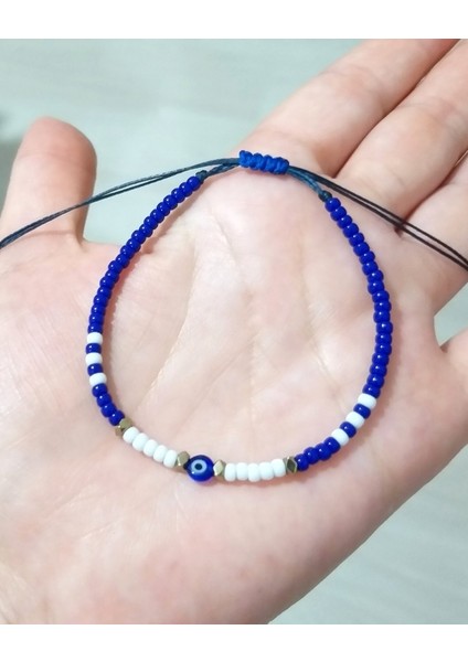 Hematit Doğaltaşlı Nazar ve Lacivert Beyaz Miyuki Round Boncuklu Unisex Bileklik fiyatları