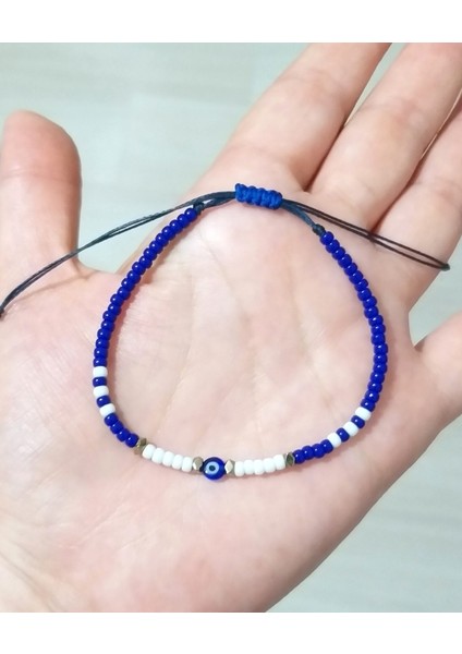 Hematit Doğaltaşlı Nazar ve Lacivert Beyaz Miyuki Round Boncuklu Unisex Bileklik fırsatları