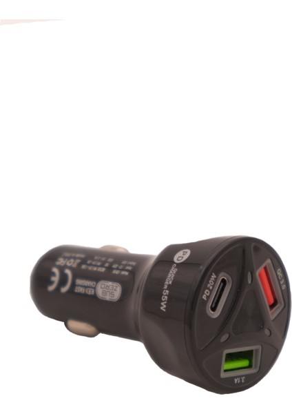 3 Çıkışlı, 2 Usb,1 Pd Hızlı Çakmaklık Şarj Seti, 55W, Type-C, Siyah