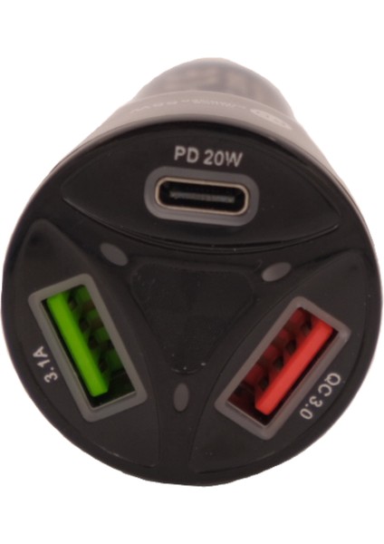 3 Çıkışlı, 2 Usb,1 Pd Hızlı Çakmaklık Şarj Seti, 55W, Type-C, Siyah modelleri