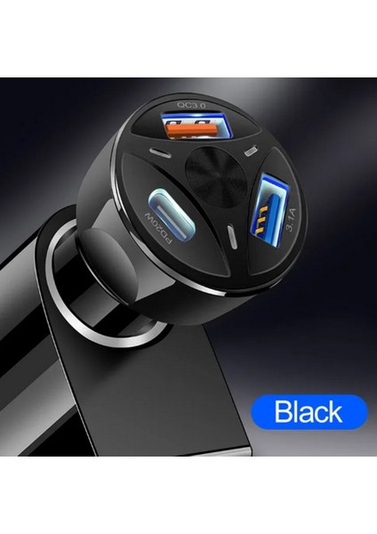 3 Çıkışlı, 2 Usb,1 Pd Hızlı Çakmaklık Şarj Seti, 55W, Type-C, Siyah
