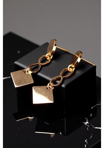 Kadın Çelik Altın Kaplama Sonsuzluk Işaretli Sallantılı Tasarım Model Günlük Kombin Küpe