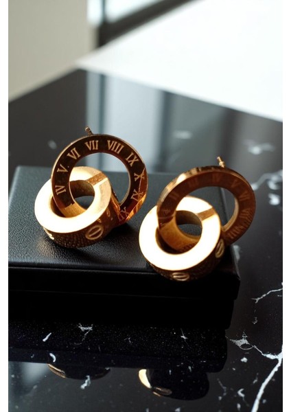 Kadın Çelik Altın Kaplama Minimalist Roma Rakam Desenli Tasarım Model Günlük Kombin Küpe fiyatları