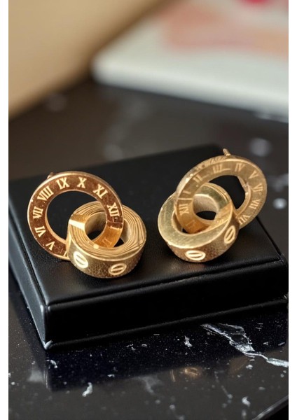 Kadın Çelik Altın Kaplama Minimalist Roma Rakam Desenli Tasarım Model Günlük Kombin Küpe modelleri