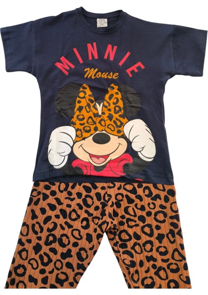 Minnie Mouse Baskılı Kız Çocuk Alt Üst Tişort ve Şort Takımı - 2'li Yazlık Set