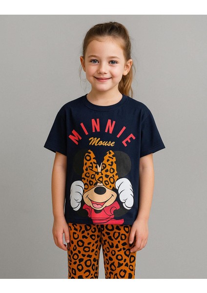 Minnie Mouse Baskılı Kız Çocuk Alt Üst Tişort ve Şort Takımı - 2'li Yazlık Set