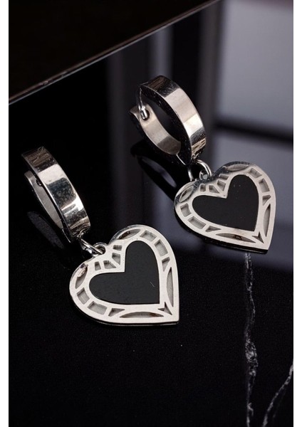 Kadın Çelik Gümüş Kaplama Halka Klipsli Kalp Sallantı Figürlü Tasarım Model Günlük Kombin Küpe