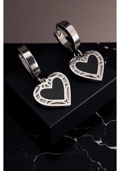 Kadın Çelik Gümüş Kaplama Halka Klipsli Kalp Sallantı Figürlü Tasarım Model Günlük Kombin Küpe modelleri