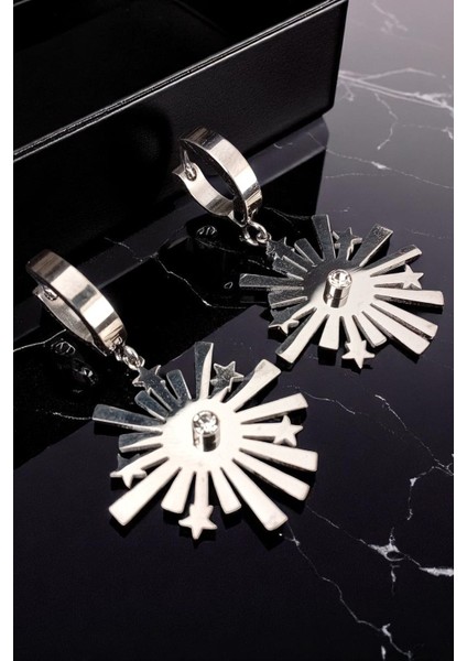 Kadın Çelik Gümüş Kaplama Zirkon Taşlı Halka Klipsli Hayat Patlayan Yıldız Figürlü Model Küpe