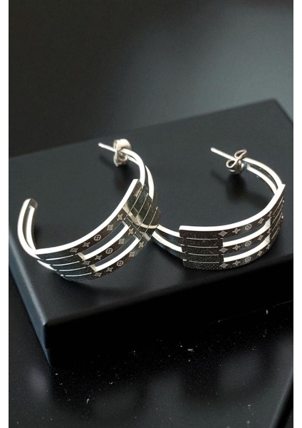 Kadın Çelik Gümüş Kaplama Yarım Daire Desenli Tasarım Model Günlük Kombin Küpe modelleri