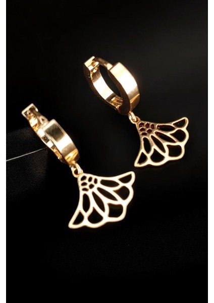 Kadın Çelik Altın Kaplama Halka Klipsli Melek Kanatlı Tasarım Model Günlük Kombin Küpe