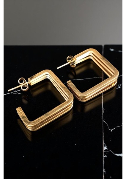 Kadın Çelik Altın Kaplama Karemsi Desen Birleşik Kare Tasarım Model Günlük Kombin Küpe fiyatları