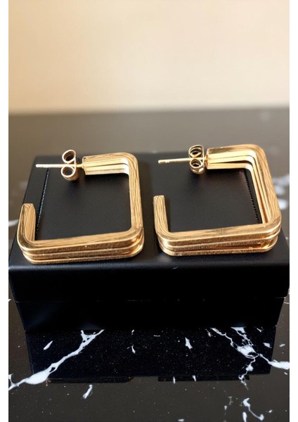 Kadın Çelik Altın Kaplama Karemsi Desen Birleşik Kare Tasarım Model Günlük Kombin Küpe modelleri