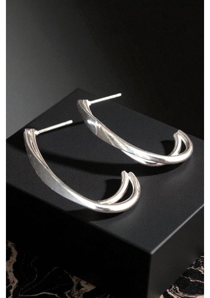 Kadın Çelik Gümüş Kaplama Paralel Kavisli Ay Formlu Tasarım Model Günlük Kombin Küpe fiyatları