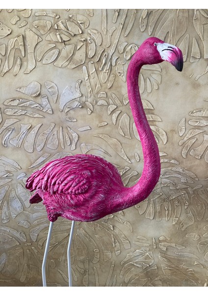 Flamingo Dik Baslı Bahce Biblo Fuşya