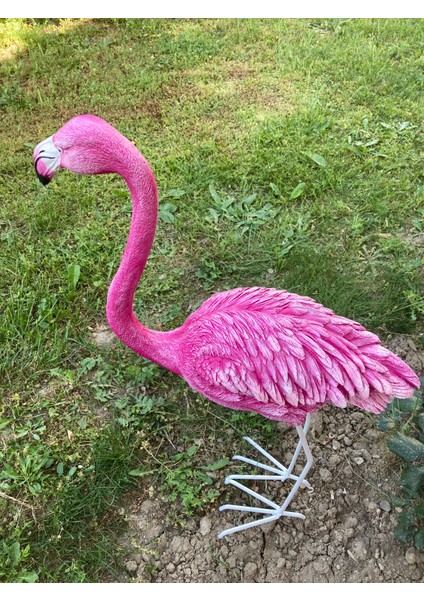 Flamingo Dik Baslı Bahce Biblo Fuşya