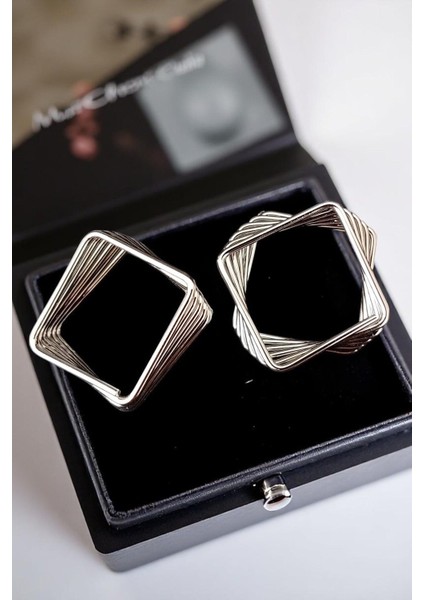 Kadın Çelik Gümüş Kaplama Kare Spiral Büküm Katman Desenli Tasarım Model Günlük Kombin Küpe