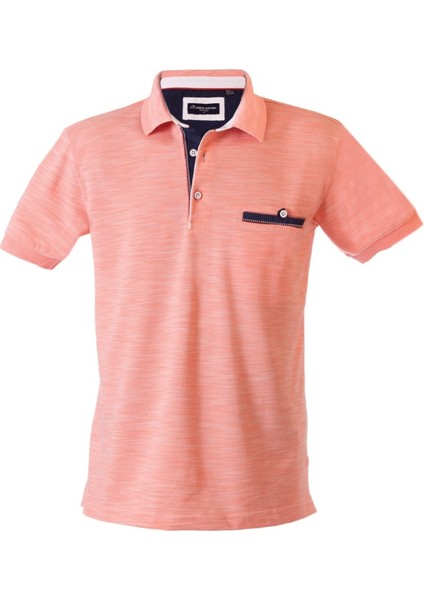 Polokoton %100 Pamuk Somon Beyaz Renk Polo Yaka Iki Renkli Özel Pike Cepli T-Shirt