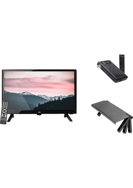 19” Full Hd LED Monitör Seti, Uydu Alıcı ve Tv Üstü Standlı, Tv, Araba ve Karavan Uyumludur, 12 Volt Adaptörlü,