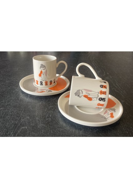 - Özel Tasarım 2'li Kedi Desenli Porselen Kahve Fincan Seti 4 Parça "%100 Yerli Ürün" modelleri