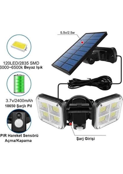 Solar Aydınlatma Lamba Güneş Enerjili 120LED Şarjlı Hareket Sensörlü,Dış Mekan,Bahçe,Garaj fırsatları