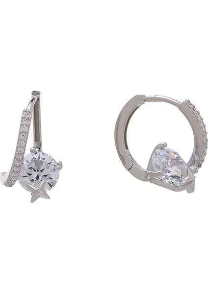 Tektaş Model 925 Ayar Gümüş Zirkon Taşlı Kadın Halka Küpe