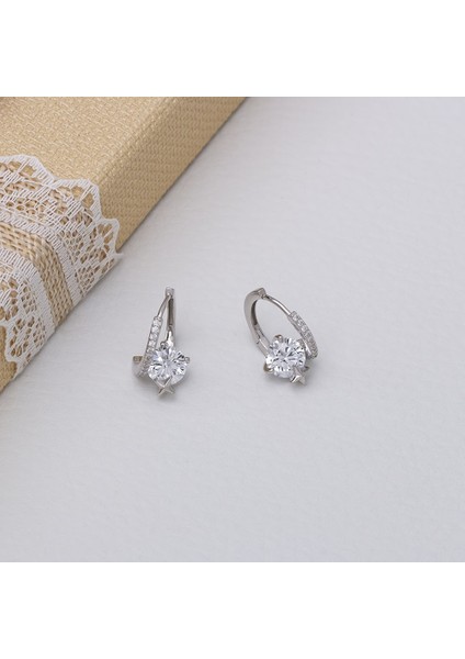 Tektaş Model 925 Ayar Gümüş Zirkon Taşlı Kadın Halka Küpe modelleri