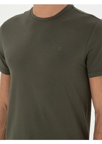 Erkek Haki Slim Fit Bisiklet Yaka Merserize Basic T-Shirt 50305451-VR027
