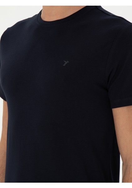 Erkek Lacivert Slim Fit Bisiklet Yaka Merserize Basic T-Shirt 50305451-VR033