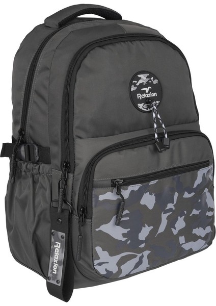 Relaxion Gri Ortaokul Lise Sırt Çantası Suya Dayanıklı Kamuflaj Desenli 2140