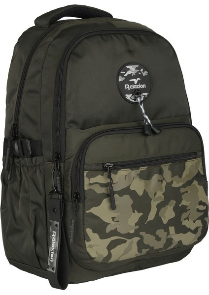 Relaxion Yeşil Ortaokul Lise Sırt Çantası Suya Dayanıklı Kamuflaj Desenli 2140